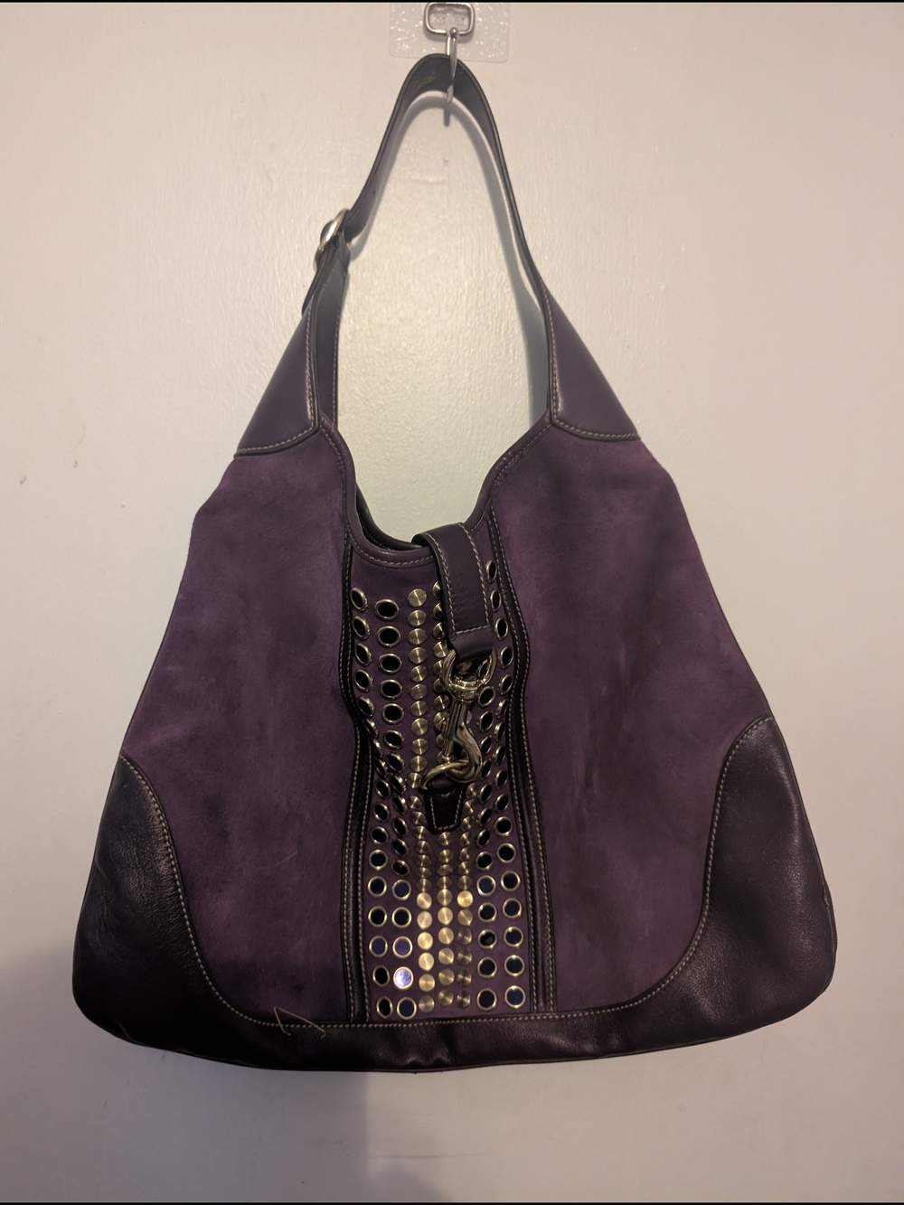 Purple Studded Hobo Shoulder Bag